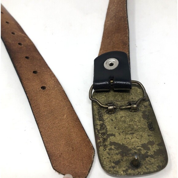 VTG Brass Skull FD Helmet Buckle Embossed Belt Mens 38 Black Leather Fire Dept - Picture 10 of 12